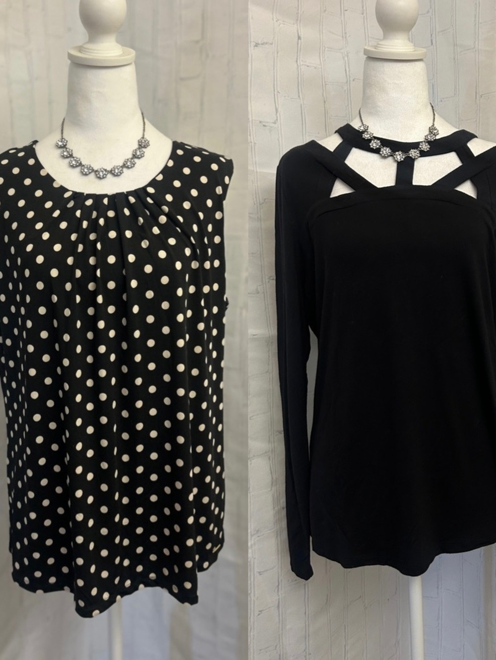 BCBG INC 2 Top Bundle L XL Black Polka Dot Cutout Blouse Y2K Going Out